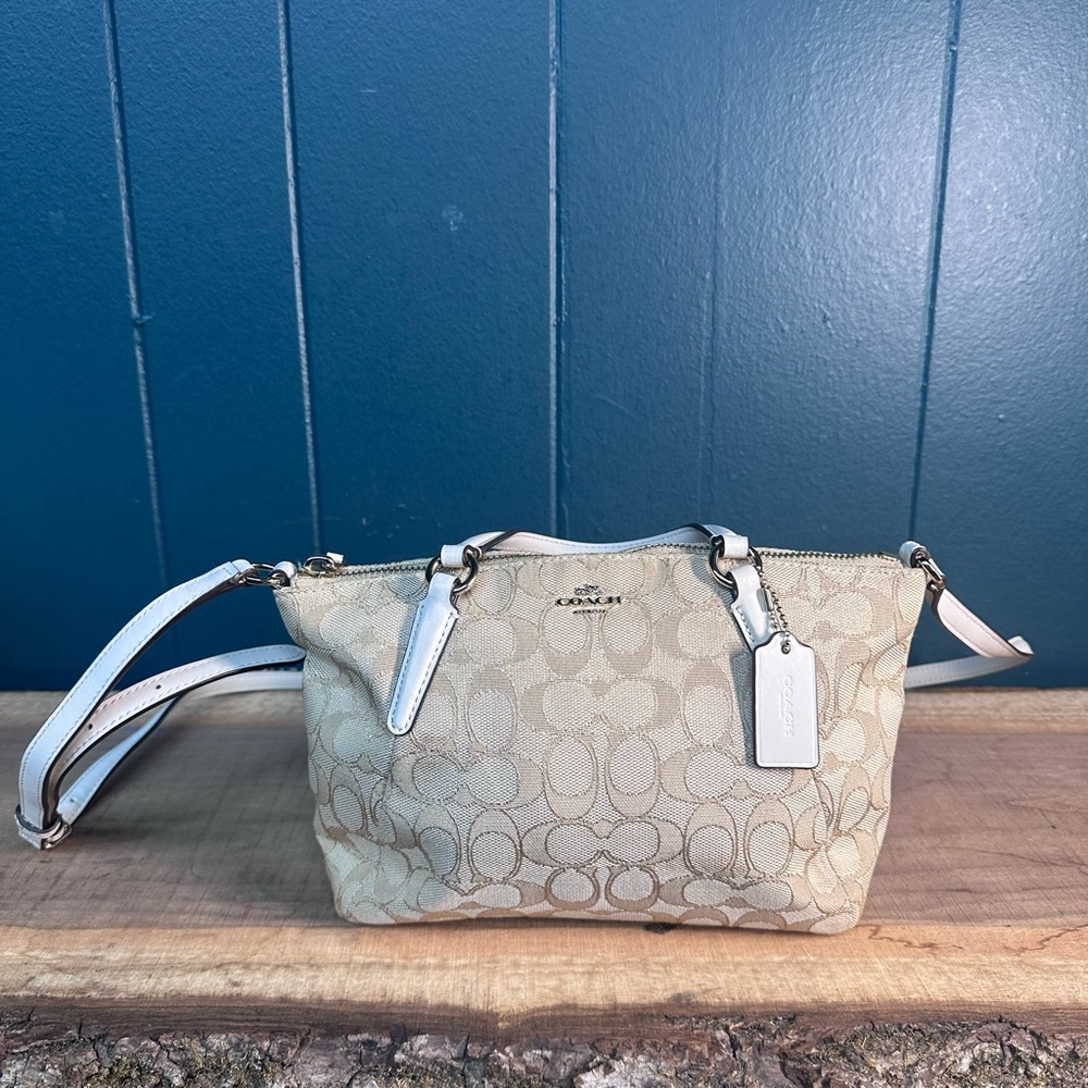 Coach F58309 North South Signature Crossbody Bag Khaki Black Leather